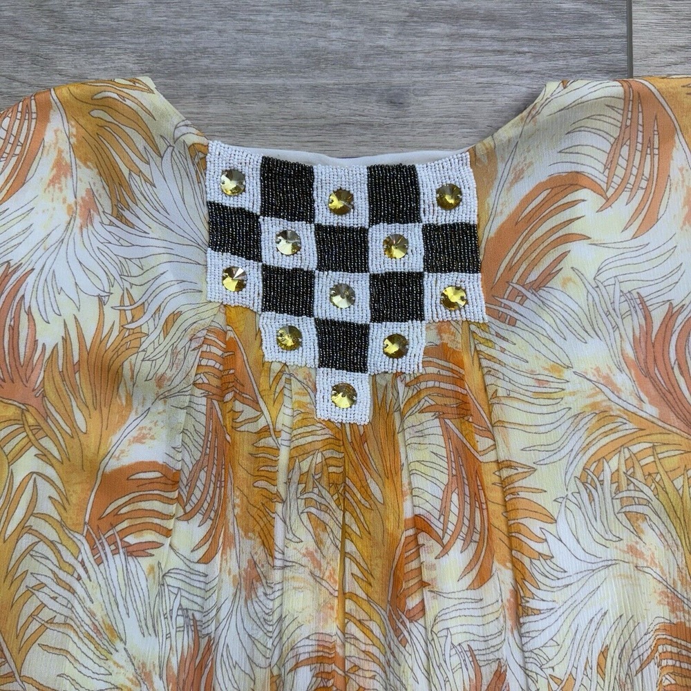 Calypso st‎ Barth Beaded Silk Split Neck Tunic Blouse Tropical Luxury Womens Med - Picture 9 of 16